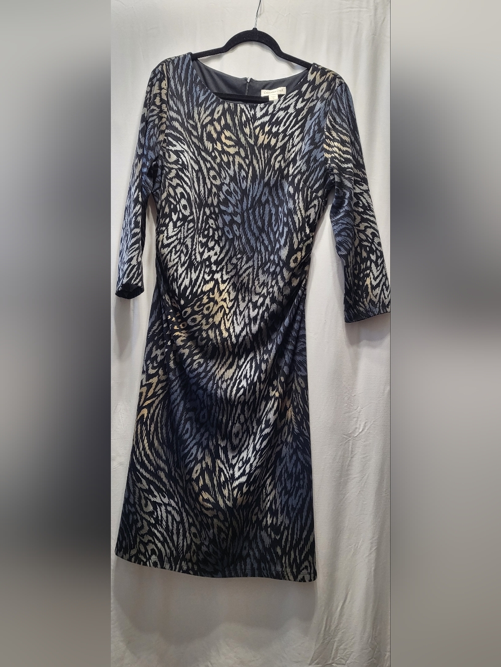 Coldwater Creek Navy and Cream Animal-Print Midi Sheath Dress